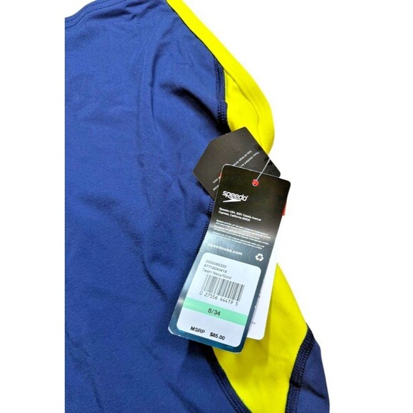 Speedo Endurance+ Cross Back Team Navy/Gold Swimsuit Womens Size 8/34 Racing - Picture 3 of 5